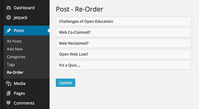 Changing the order of posts via drag and drop